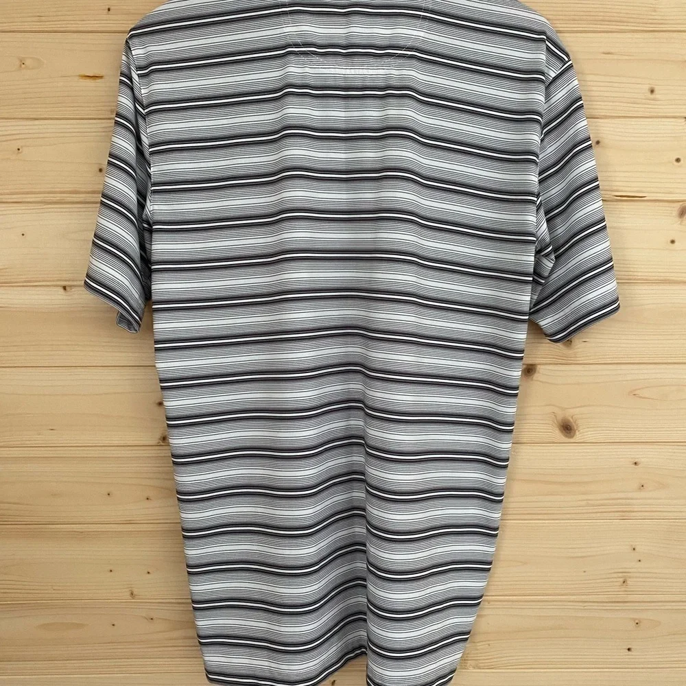 ACADEMY LTD Men's Small Classic Collar Black, Gray and White Striped Polo Shirt